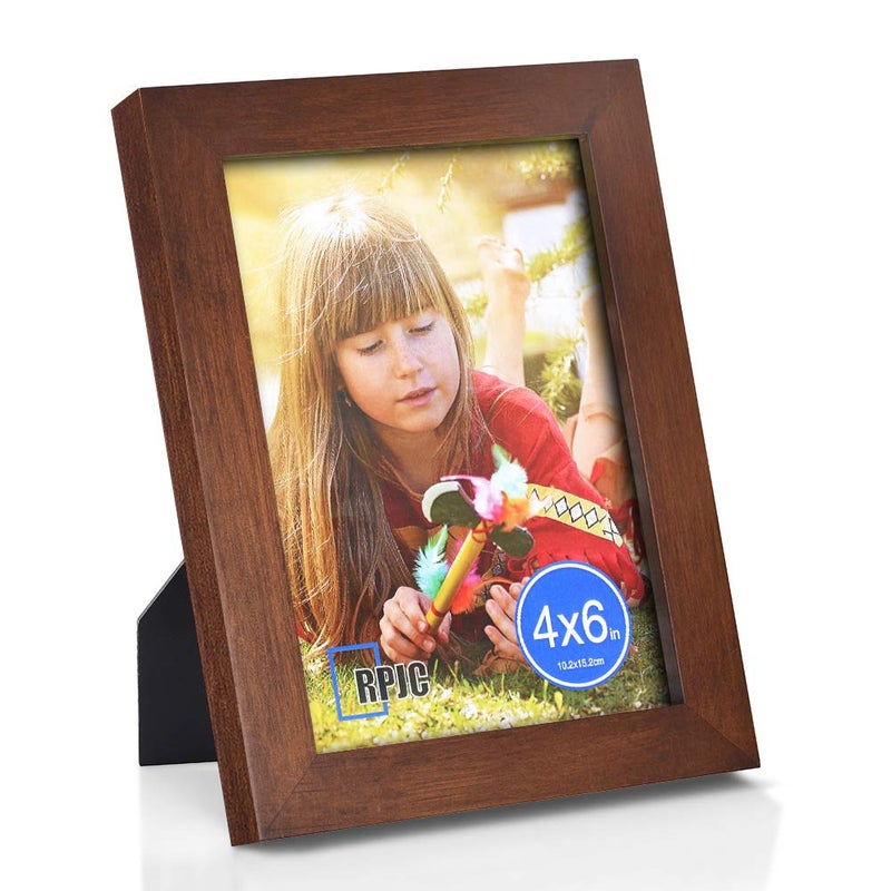 RPJC 4x6 inch Picture Frame Made of Solid Wood High Definition Glass for Table Top Display and Wall Mounting Photo Frame Brown - Image 1